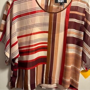 DKNY Red and White Crop Blouse Short Sleeve